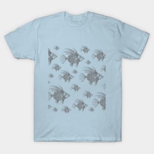 School of Grey Zeus Faber Linocut Fish T-Shirt